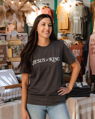 Jesus is King Tee - Charcoal
