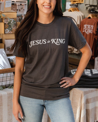 Jesus is King Tee - Charcoal