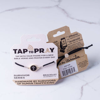 Tap To Pray™ - Survivor Series Handmade Bracelets: Onyx + Cross