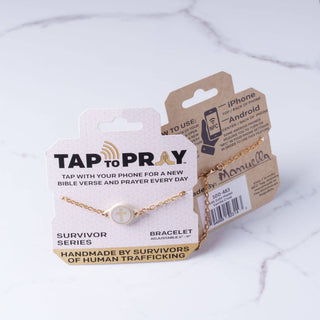 Tap To Pray™ - Survivor Series Handmade Bracelets: 14K Gold-Plated + Vanilla Cross