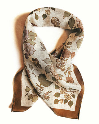 100% Silk Bandana Western Floral & Butterfly  – 23” Square