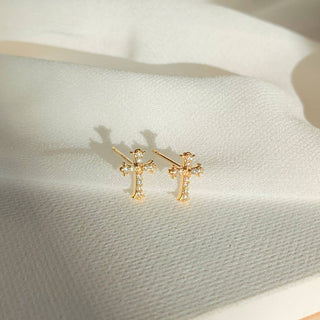 Cross Studs - 18k gold  - Dainty Stud Post Earrings