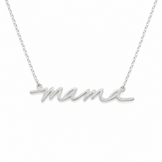 Mama Script Necklace: Brushed silver