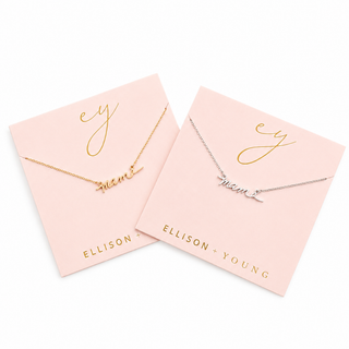Mama Script Necklace: Brushed silver