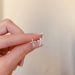 Cross Studs - 18k gold  - Dainty Stud Post Earrings