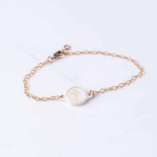 Tap To Pray™ - Survivor Series Handmade Bracelets: 14K Gold-Plated + Vanilla Cross