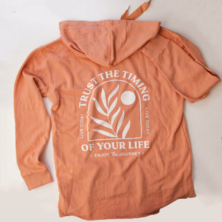 🟢 Trust the Timing of Your Life Hoodie - Coral | Size: M (Last Chance)