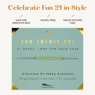 21st Milestone Birthday Bracelet - A Bead for Each Year: Yellow Gold