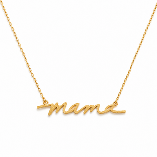 Mama Script Necklace: Brushed silver