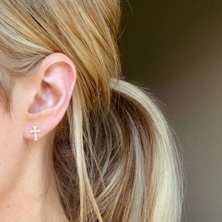 Cross Studs - 18k gold  - Dainty Stud Post Earrings